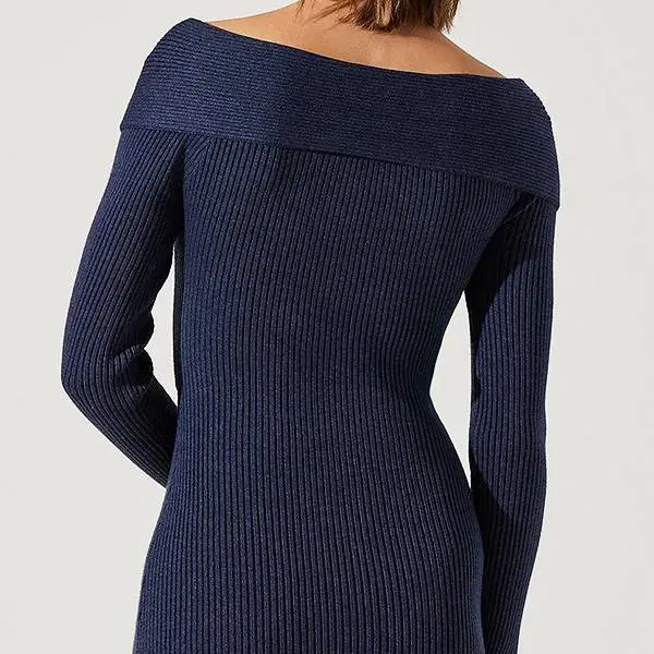 Off‑Shoulder Ribbed Knit Midi Dress